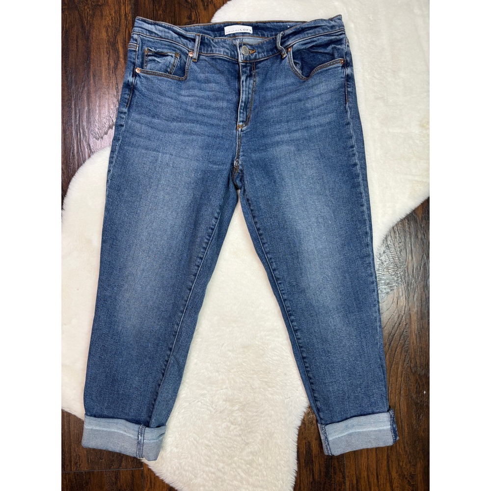 LOFT Modern Skinny Jeans 31/12 Medium Wash Crop Cuffed Stretch Denim Womens